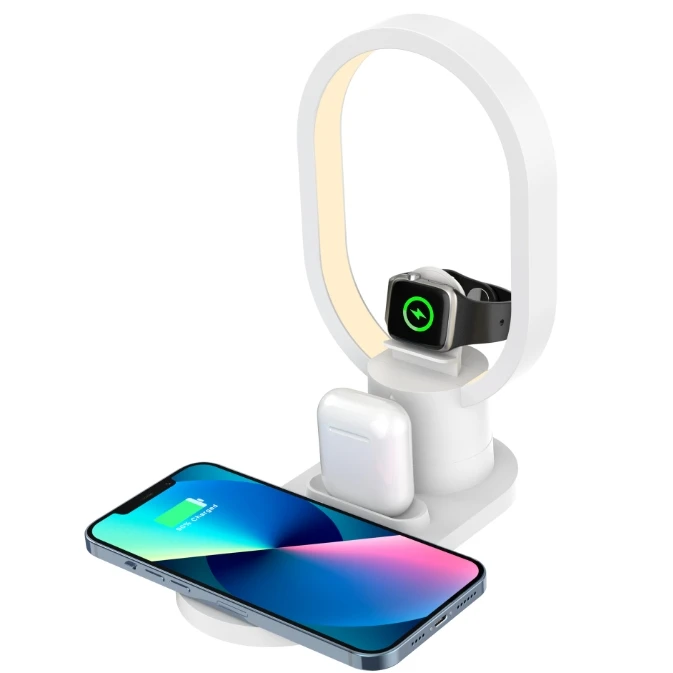 3 in 1 Wireless Charger 15W Fast charging for iphone samsung with Rotating LED Night Light Wireless Charger