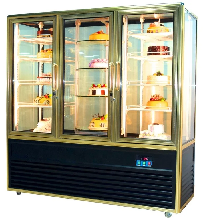 Factory price Commercial Cake refrigerator Bakery display showcase Chiller with Rotating shelves system