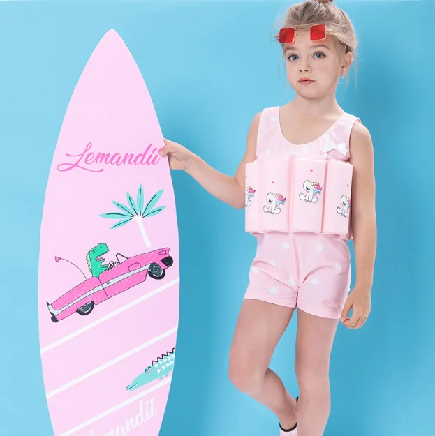 Printing Safety  Kids Girls  One Piece  Flat Angle  Floating Buoyancy Swimwear Swimsuit For Children