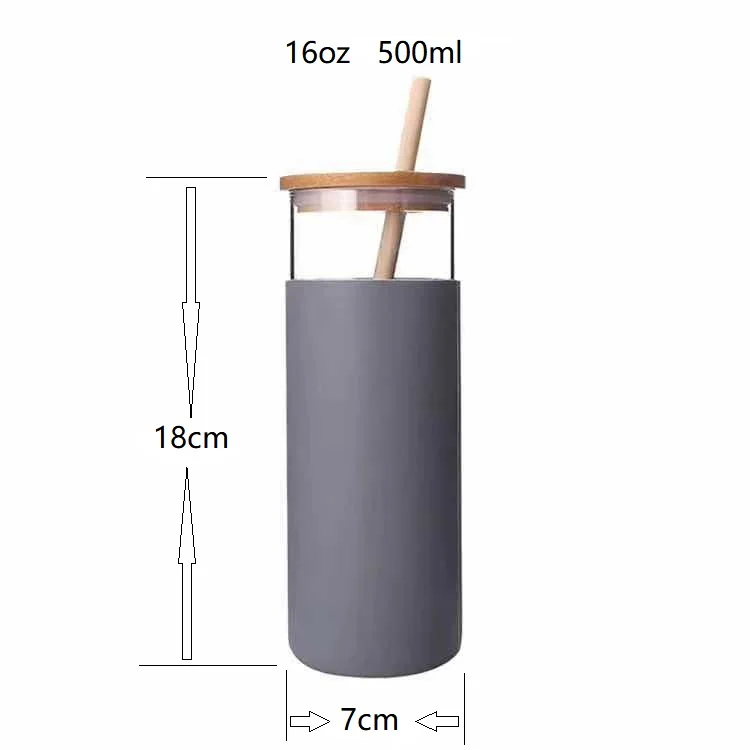 Bpa Free Keep Warm Custom Printing Reusable Water Bottles Cup Bamboo Lid Straight Tumbler with Silicone Sleeve and Straw 500ml