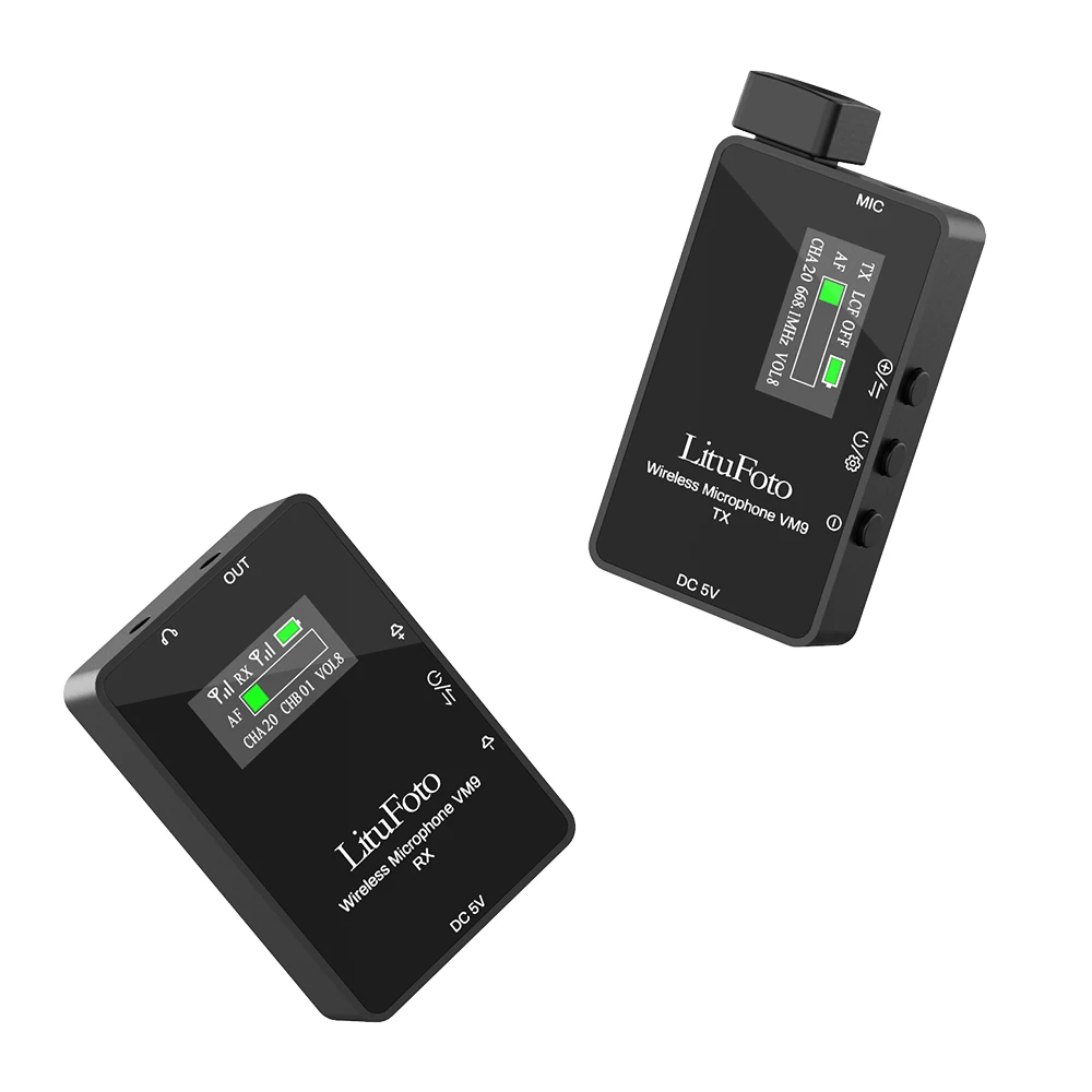 LituFoto Condenser Microphone Wireless Lavalier Monitor Microphone VM9 with Transmitter and Receiver