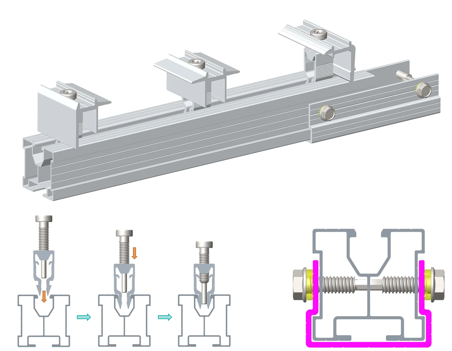 Solar Panel Photovoltaic Mounting Bracket Structure Rail T Bolt Extruded Aluminum Profile