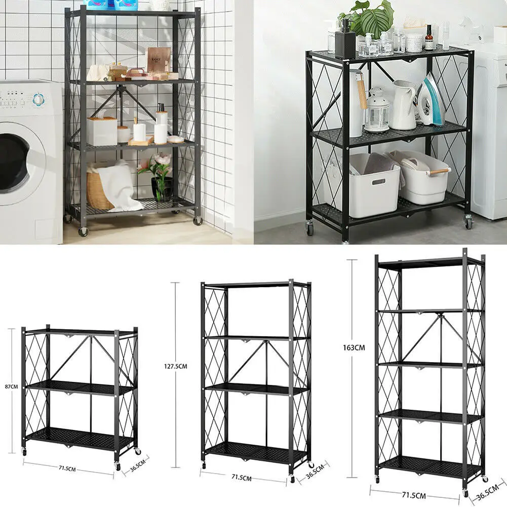 YXHT Arrival Black Iron Metal 3 4 5 Tiers Corner Storage Shelf Folding Kitchen Rack