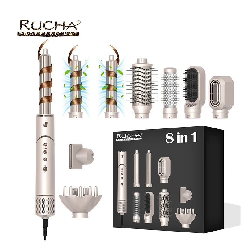 8 in 1 Hair Styler Professional Hair Dryer Brush Auto Wrap Curler Hot Comb Multi Styler