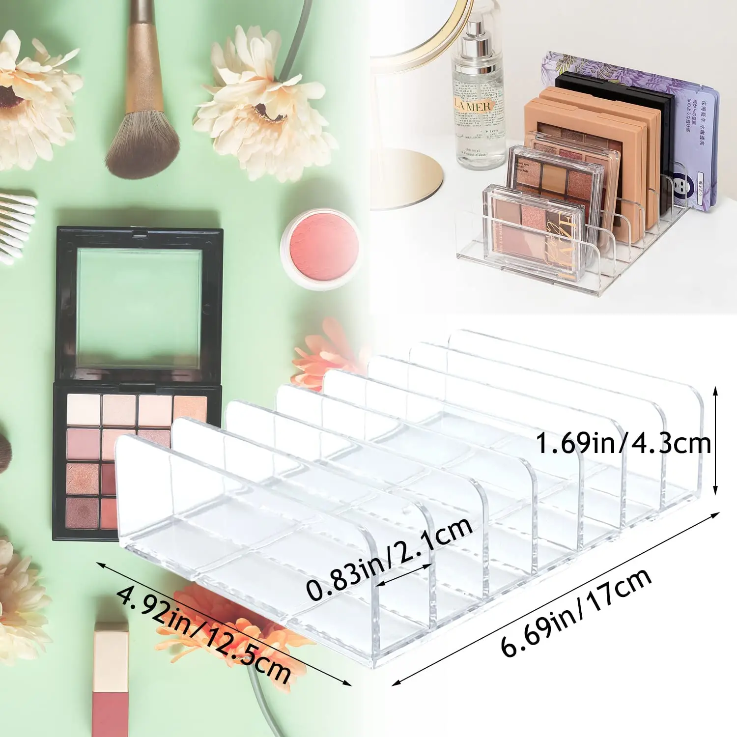 BPA-Free Plastic Eyeshadow Palette Makeup Organizer,7 Section Divided Acrylic Make Up Pallet Storage Holder Cosmetic Display