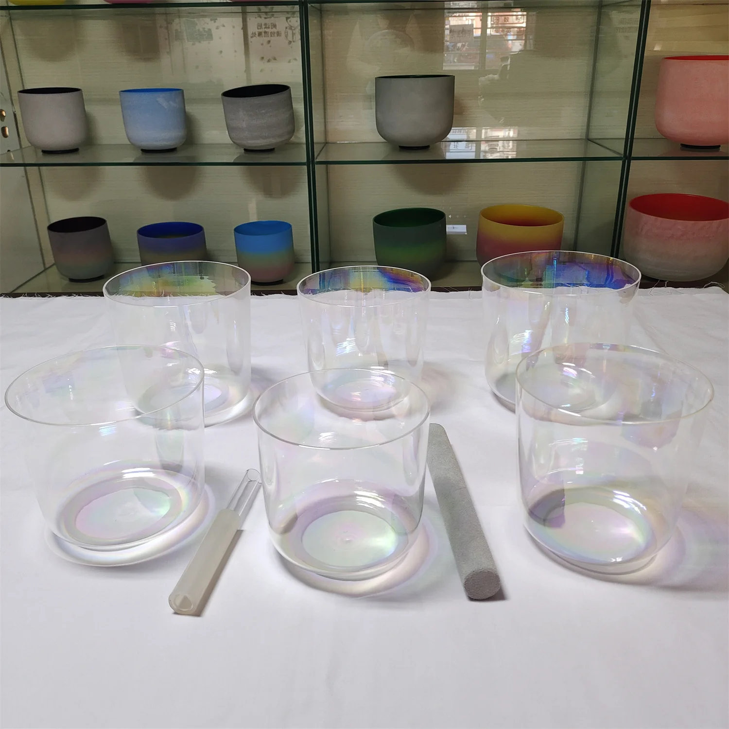 Wholesale Cristal 432Hz Colored Alchemy Clear Crystal Singing Bowls Set