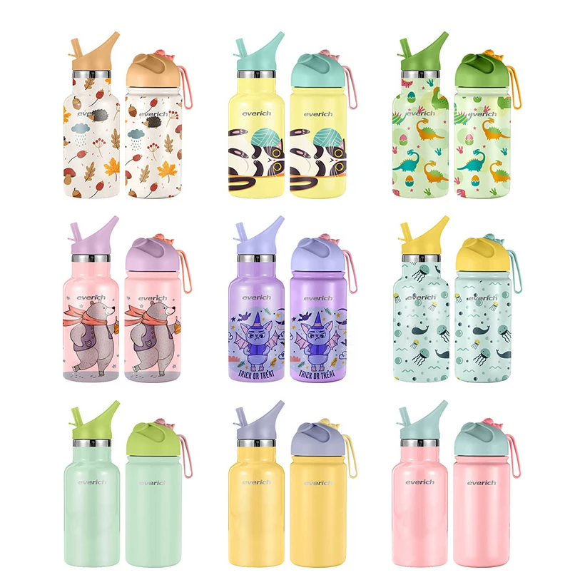 14oz double wall food grade stainless steel vacuum insulated kids water bottle bpa free chubby cup with straw lid