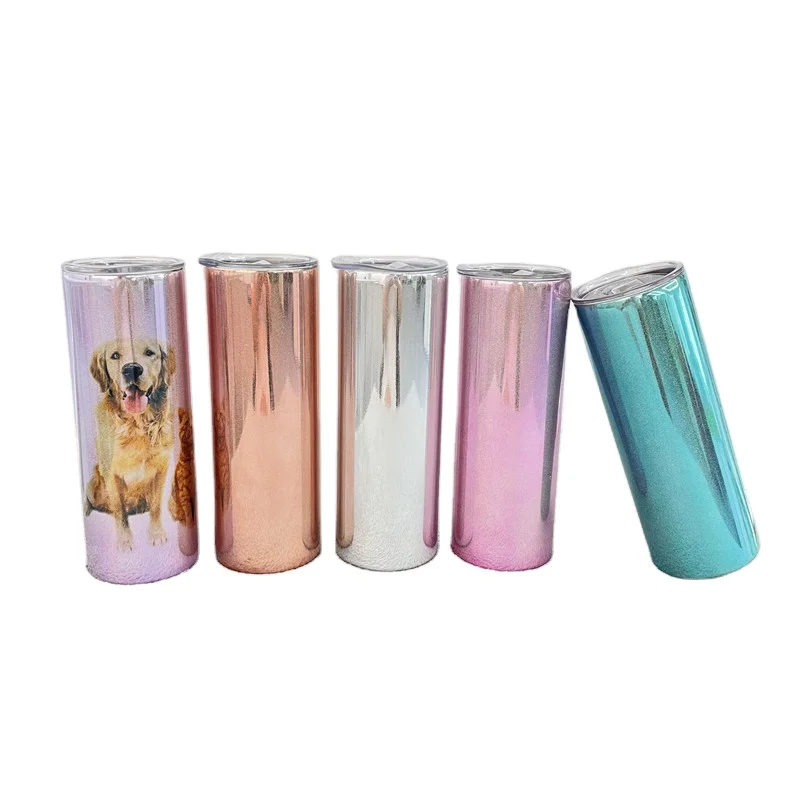 Travel White Sublimation Transfer 20oz blank sublimation magic mirror Metallic Electroplate holographic Glitter water tumbler