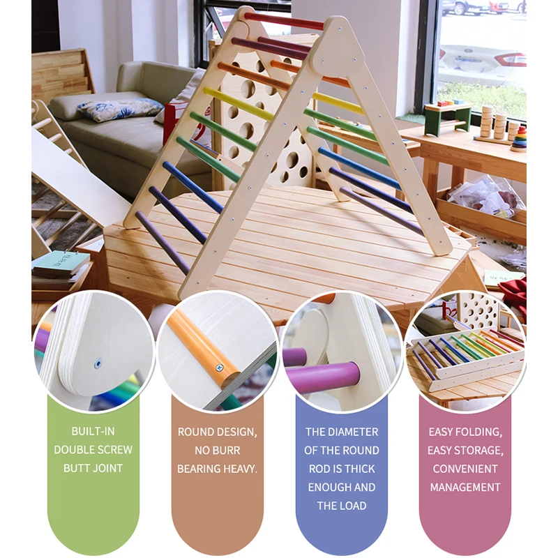 Wooden Montessori Climbing Triangle For Toddlers Pickler Triangle Foldable Kids Pickler Triangle Climbing Frame With Baby Ladder