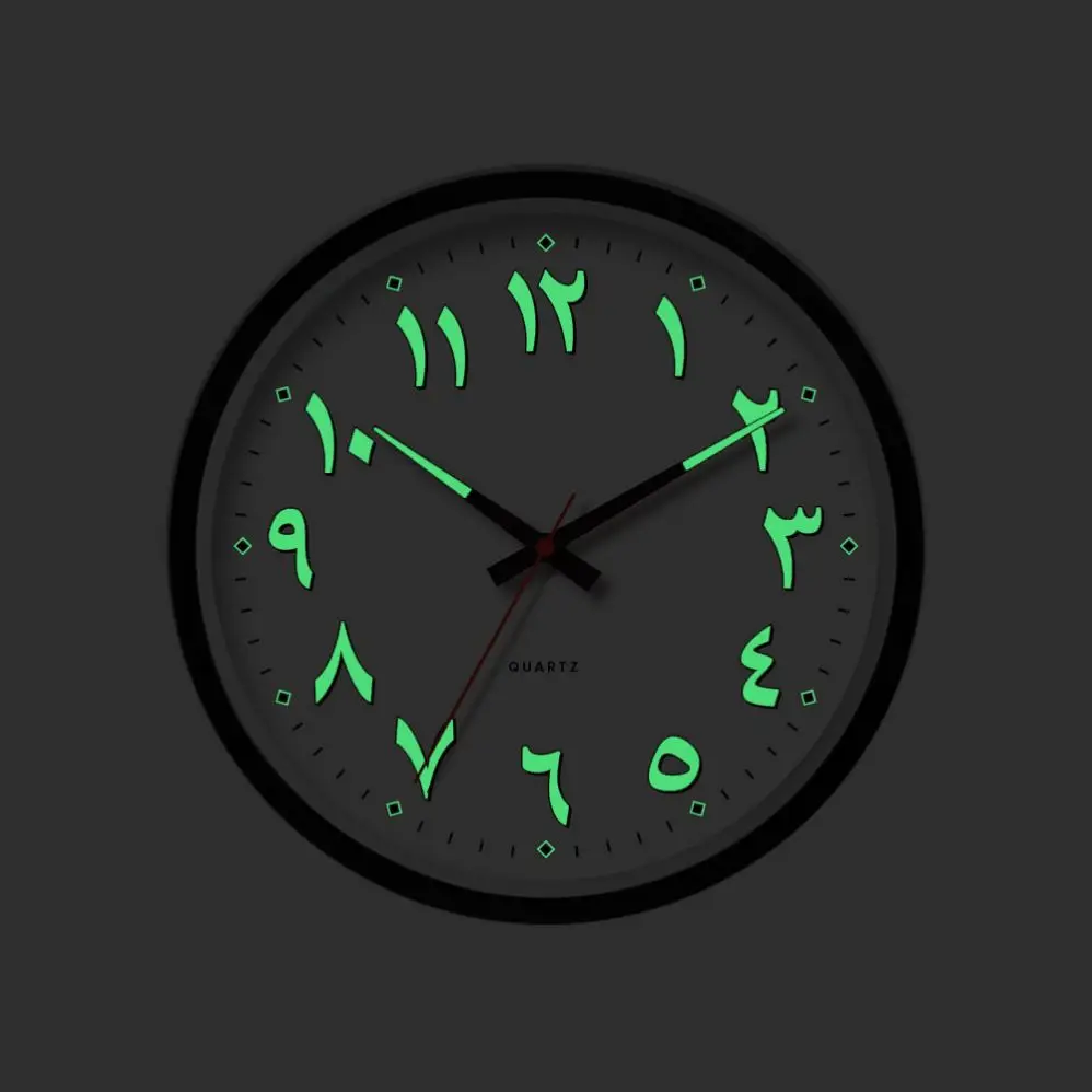 12 inch Modern plastic luminous Wall Clock Fluorescence Silent Custom Quartz Clock Battery Powered Decorative Wall Clock for Off