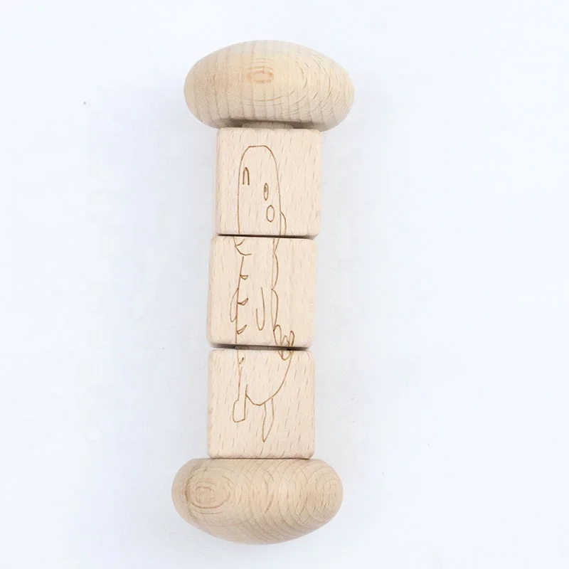 New Design Hot Selling Wood Square Animal Picture Kids Education Rattle Toy