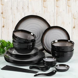 japanese 24pcs sauce dish spoons japan stoneware black plate stoneware dinnerware set