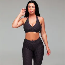 PZF Clothing Bodycon 2 piece women sport wear crop top breathable slim casual suit Yoga pants fitness leggings sets