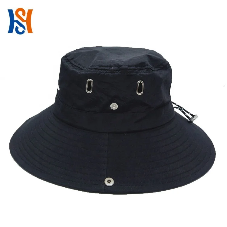 Custom Embroidery 100% polyester Nylon Quickly Dry Bucket Hat With Metal Buckle And Reflective Strap Fisherman Bucket Cap