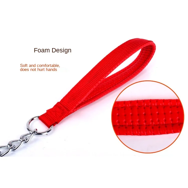 Dropshipping High quality Pet Steel Chain Heavy duty Tactical Dog Leash and Nylon Collars set for Medium Large Dog