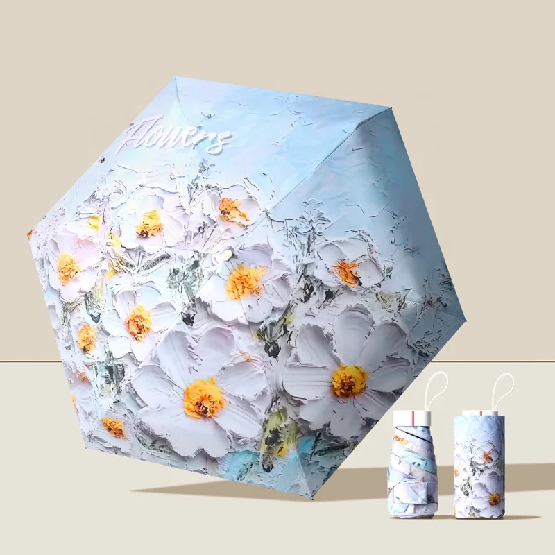 2023 New Arrival High-end UV Protection Printing Flower Portable Super Mini Mobile Size Pocket Umbrella Six Fold Umbrellas
