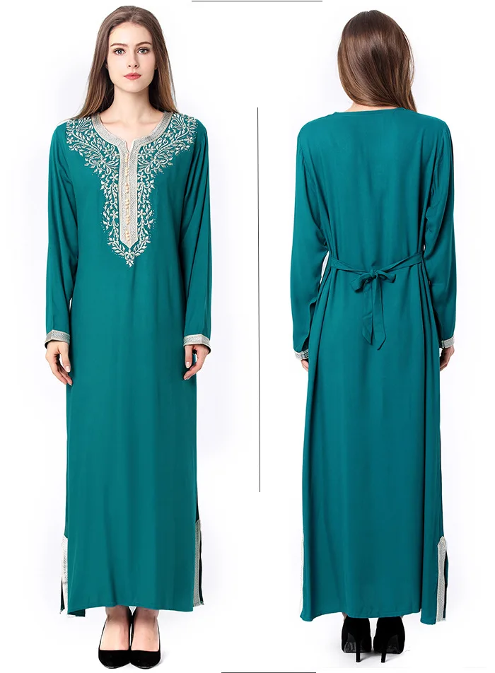 Middle East Popular Round Neck Long-Sleeved Prayer Ramadan Long Skirt Women Muslim Dress