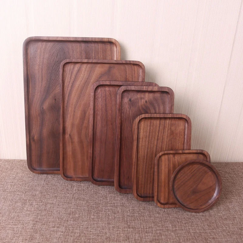 wooden cake breakfast snack plate set wooden tray
