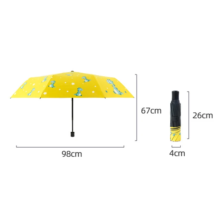 School girls cartoon cute dinosaur manual rain uv protection 3 fold umbrella