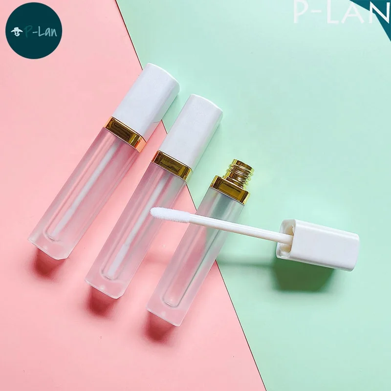 P-Lan Brand Stock 100pcs 4ml Pearl White Top Frosted Liquid Lipstick Tubes Custom Logo Empty Square Lip Gloss Tube With Wand