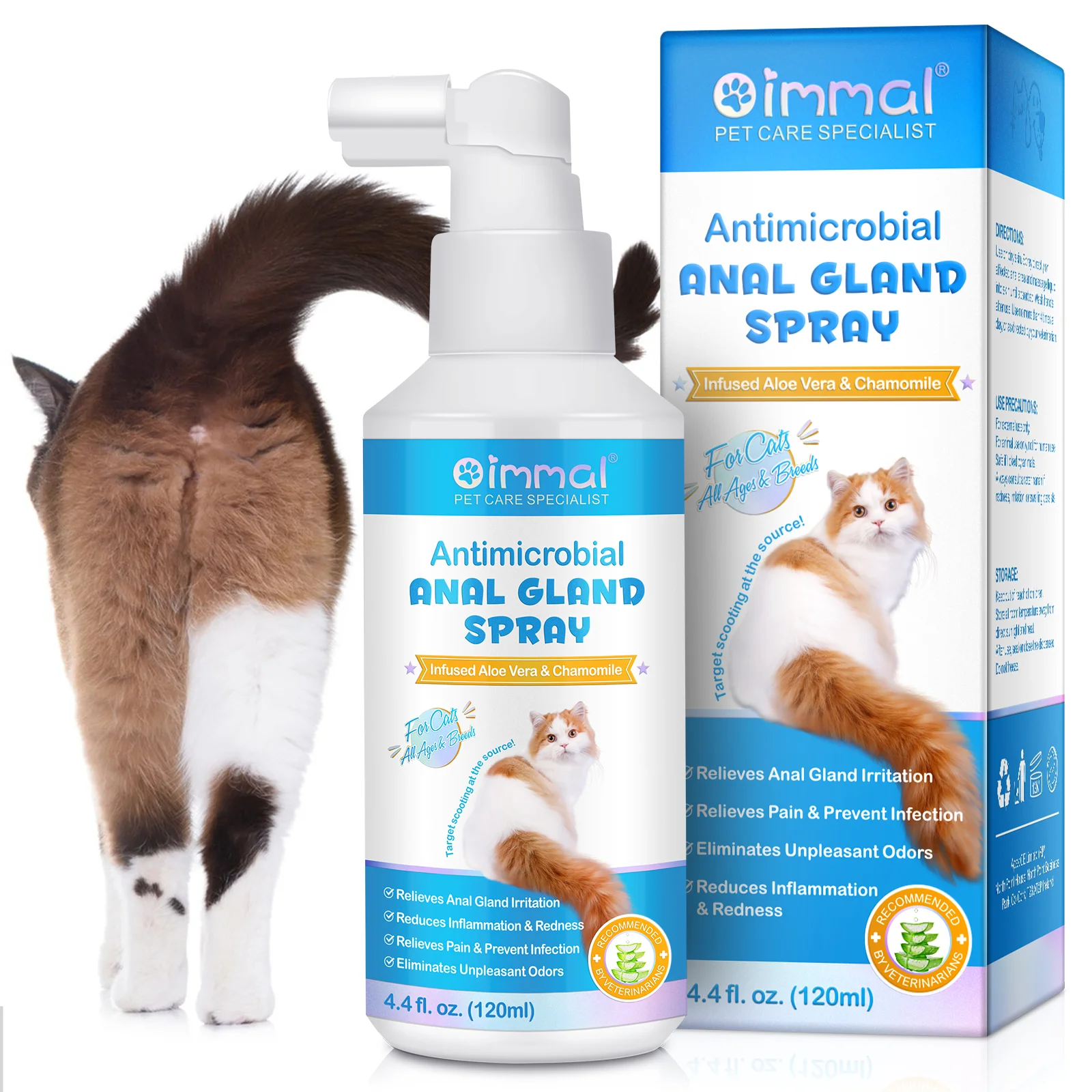 OIMMAI reduces inflammation redness eliminates unpleasant odors 120ml aloe vera chamomile antimicrobial cat anal gland spray