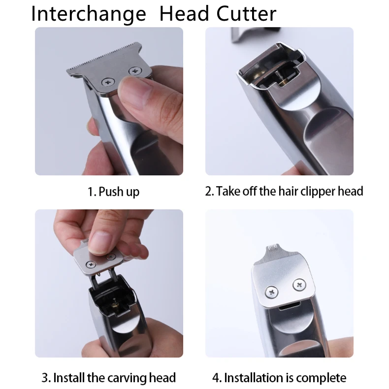 2021 New 3pcs Set Interchange Cordless Hair Trimmers Barber Hair Cutter LCD Stainless Blade Clippers Vintage Salon Cut Machine