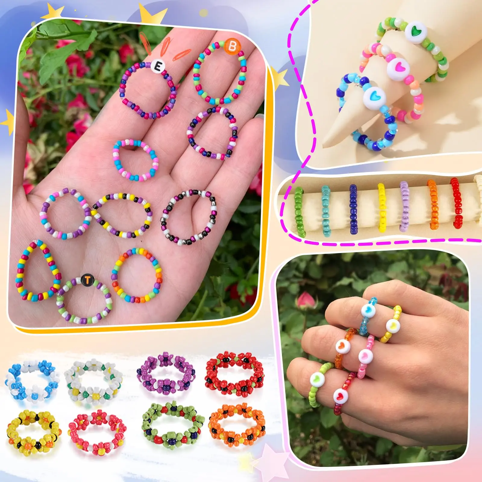 Toowl Custom Multiple Patterns Material 3800PCS 4mm Glass Seed Beads and 1200 PCS Letter Beads for DIY Bracelets Jewelry Making