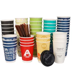 HANLU 12oz/16oz/24oz Custom Disposable Hot Drink Coffee Paper Cups with Lids Sleeves