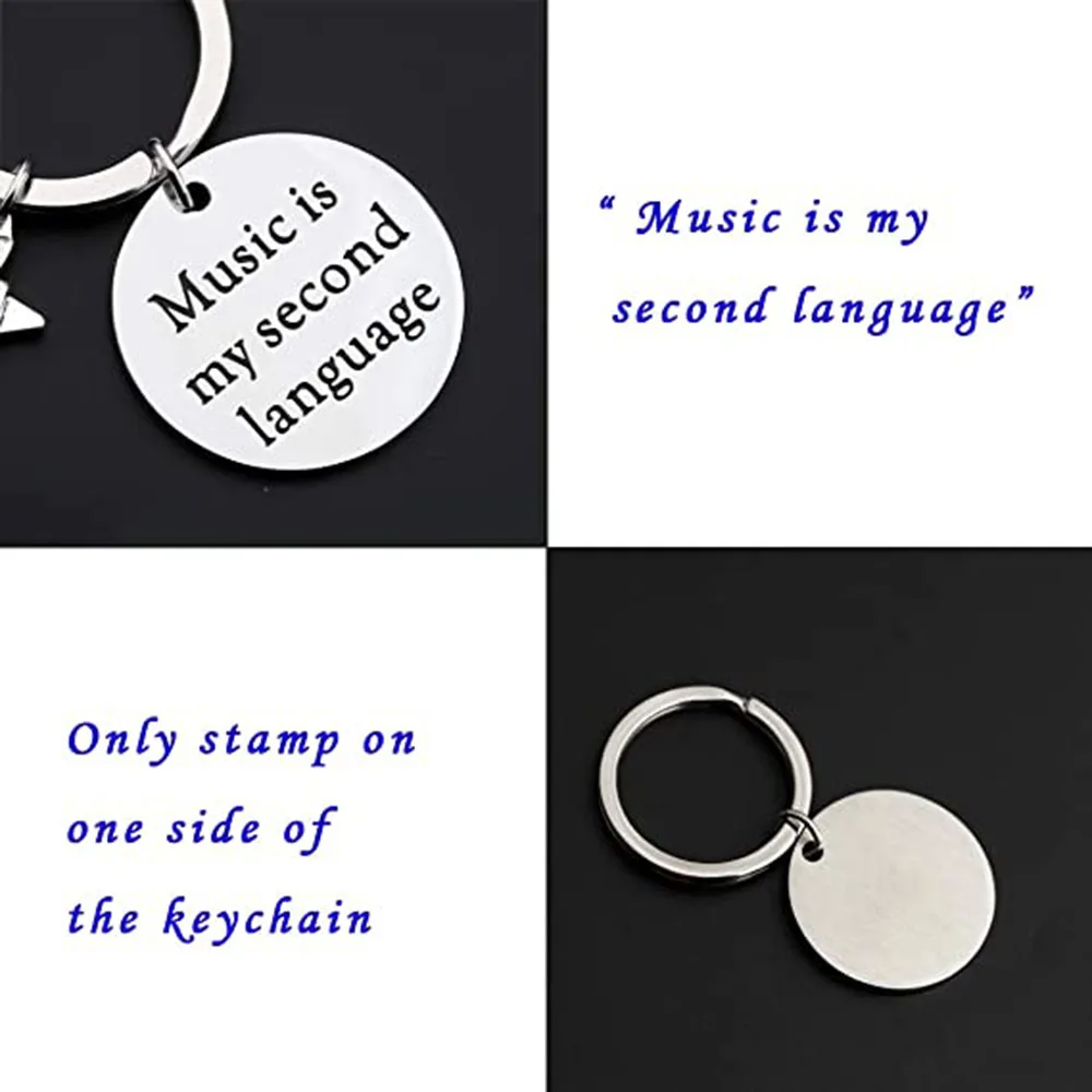 Wholesale Stock Music Fan Lover Gift Musician Jewelry Custom Design Letter Music Is My Second Language Note Keychain