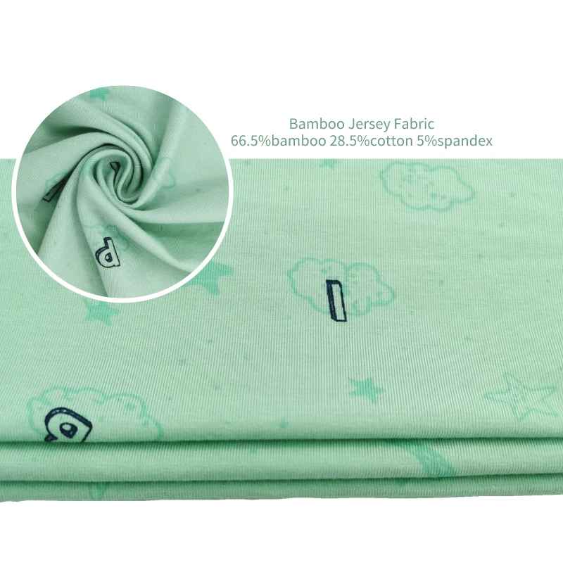Green natural  bamboo fabric knitted 190gsm jacquard cartoon printing fabric for Underwear