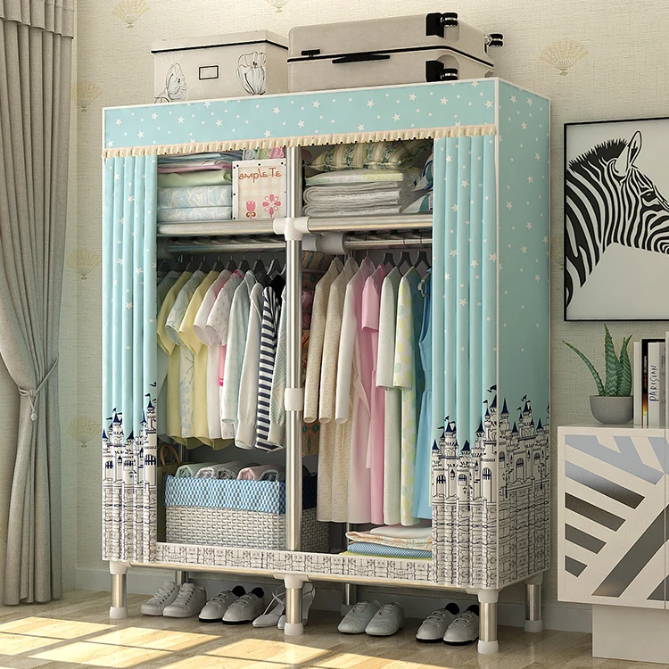 Free Sample Assemble Portable Zipper Bearing Strong Closet Small Stable Oxford Fabric Wardrobe With Cover Cloth Wardrobe