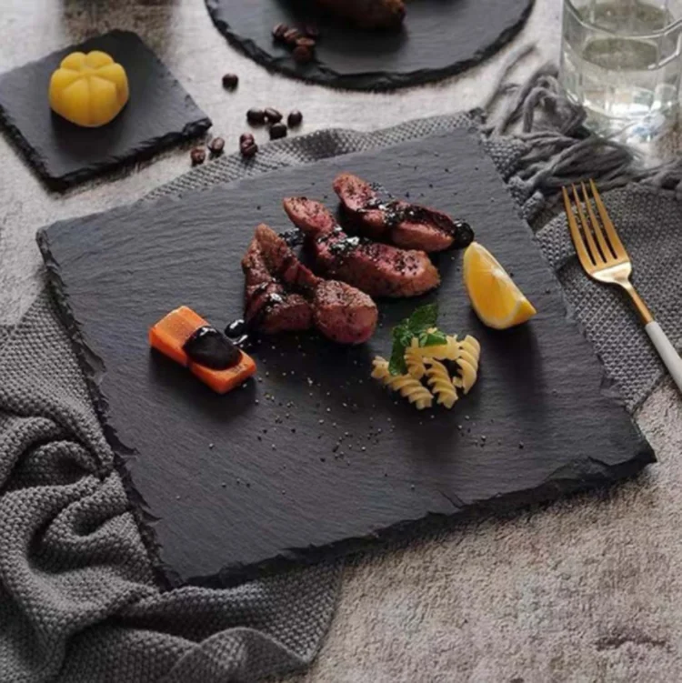 Wholesale Black Round and Rectangular Slate Stone Plate Cheese Board Platters and Serving Ware