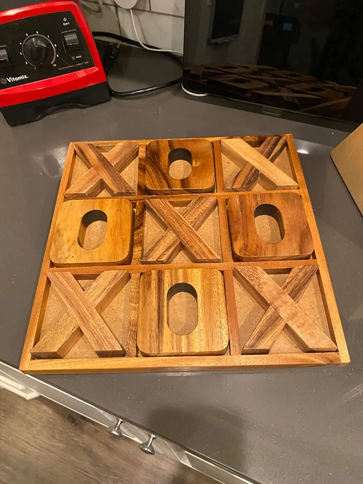 Tic Tac Toe Board Game With Wooden Storage Drawer Classic Wood Game