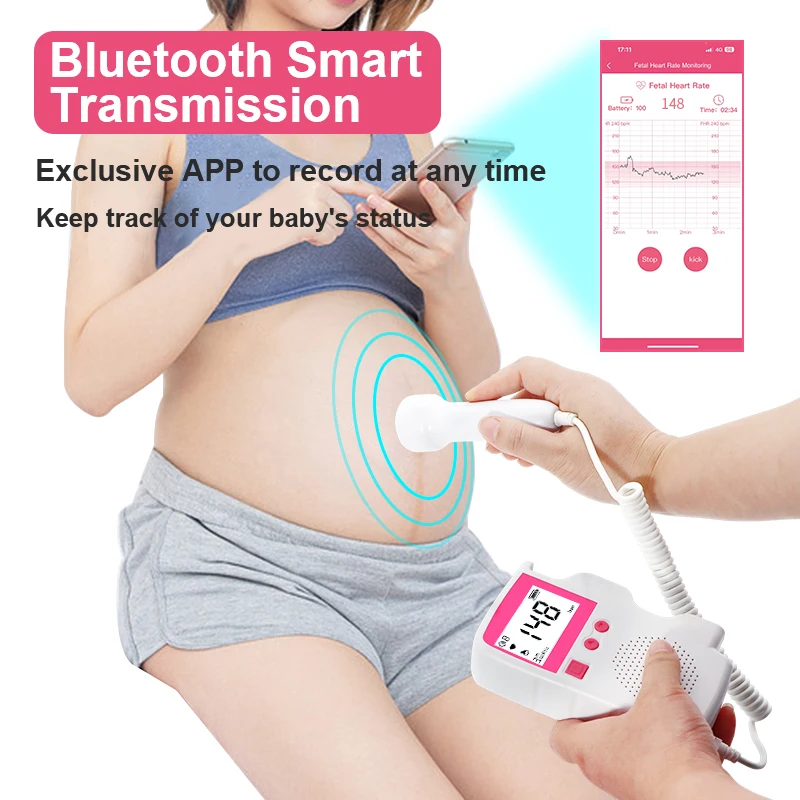 Mini Handheld Fetal Doppler CE certified Monitor Baby Heart Beat Doppler App Record Heart Rate