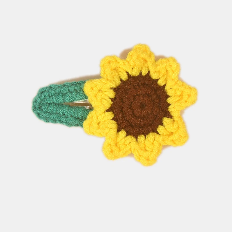 Cute Handmade Fabric Sunflower Hair Clip Snap BB Crochet Flower Hair Clip For Kids