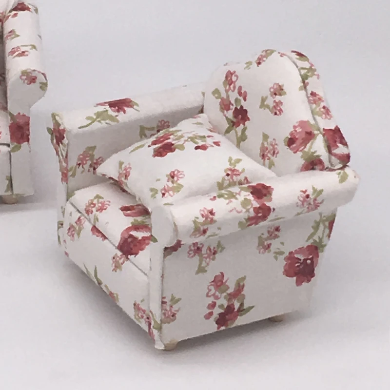 1:12 Dolls House Miniature Furniture Sofa Set/3 Furniture Sofa loveseat w/ cushion Floral Living Room Furniture