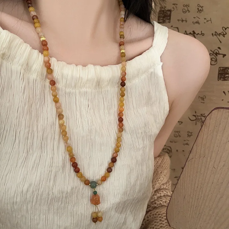 Bracelet Twin Lily Artificial Crystal Necklace for Women New Chinese Style Multi-Circle Long High-Grade