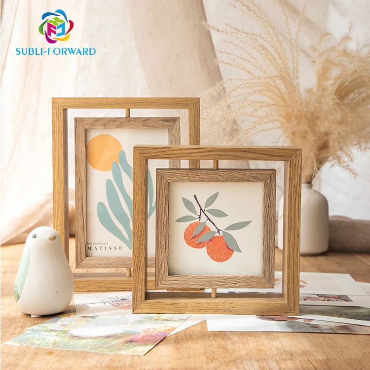 Factory Price Handmade Natural Sublimation Double Sided Wooden Picture Floating Photo Frame