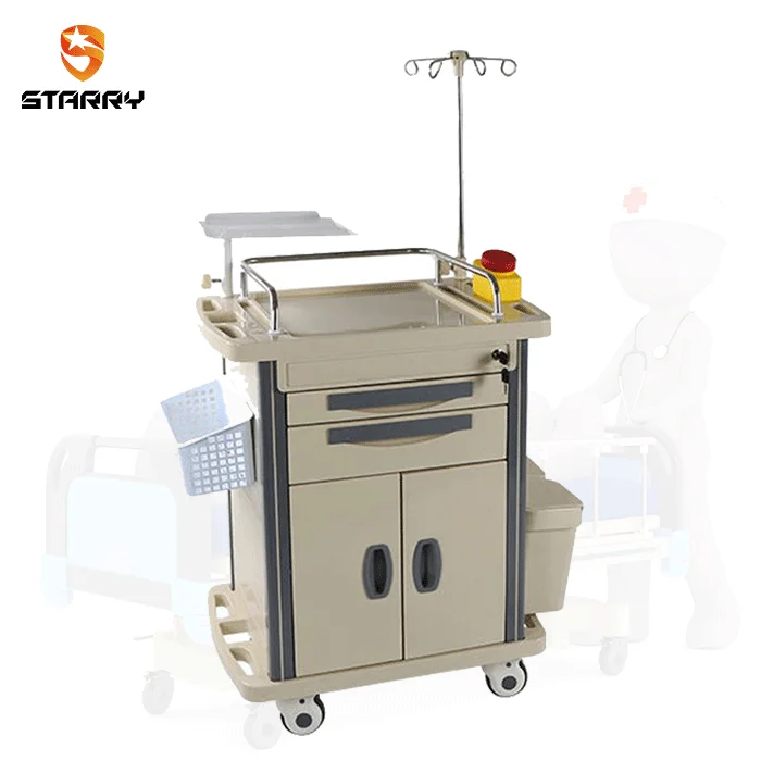 Medicine Cart ABS plastic top board 4 aluminum columns 5 drawers 4 noiseless castors medical emergency trolley