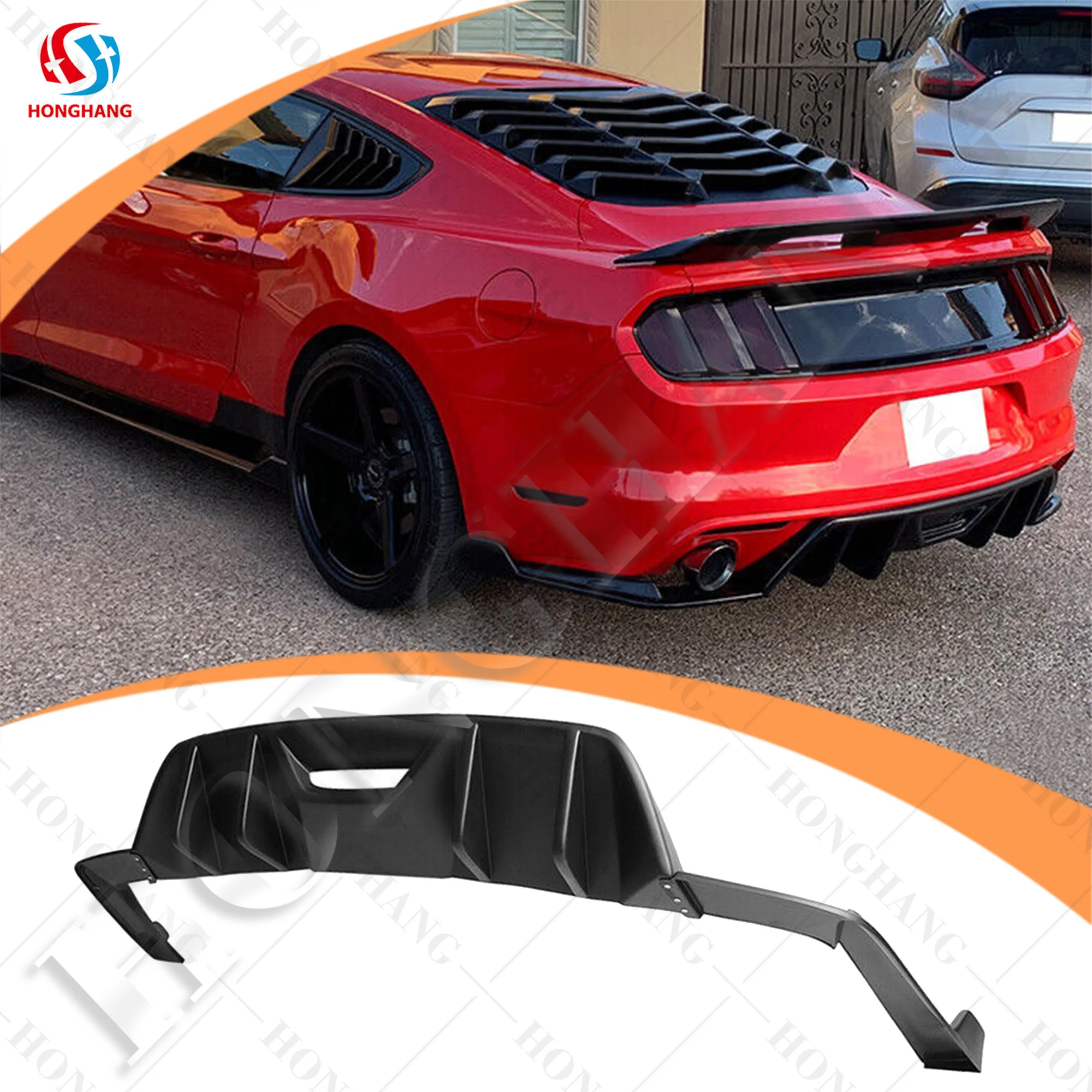 Honghang Factory PP Material Auto Body Kit Rear Bumper Diffuser Lip Kit for Ford Mustang HN Style 2015 2016 2017