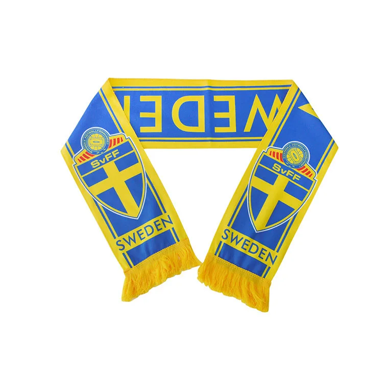 Custom Jacquard Logo Football Club Fans 100% Acrylic Knitted Soccer Scarf World Soccer Cup Knit Scarves