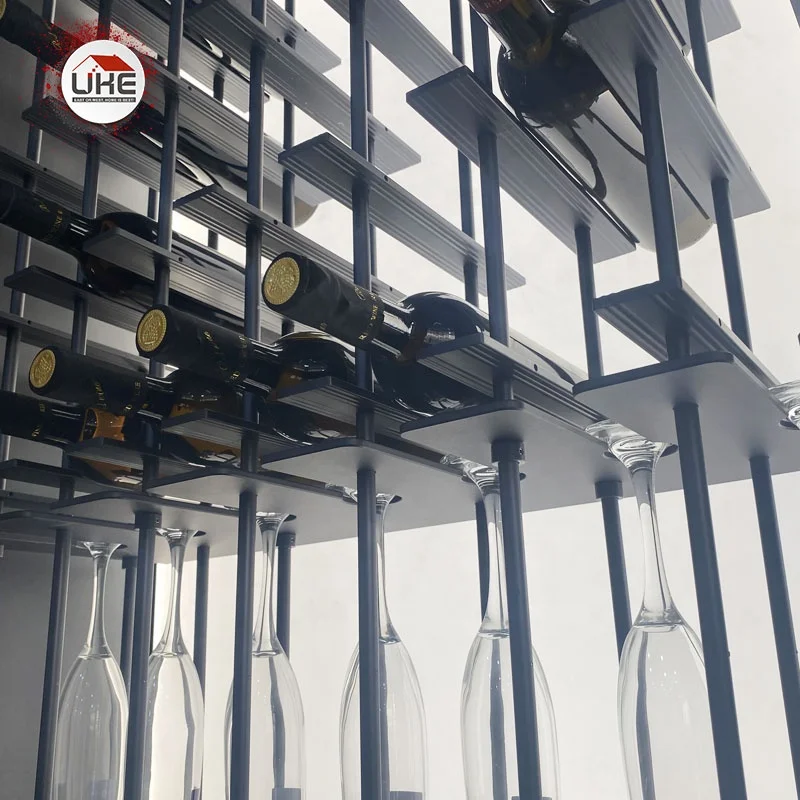 Standing Wall Wine Rack Aluminum Metal Board Custom Wine Bottle Display Rack with Hanging Holder