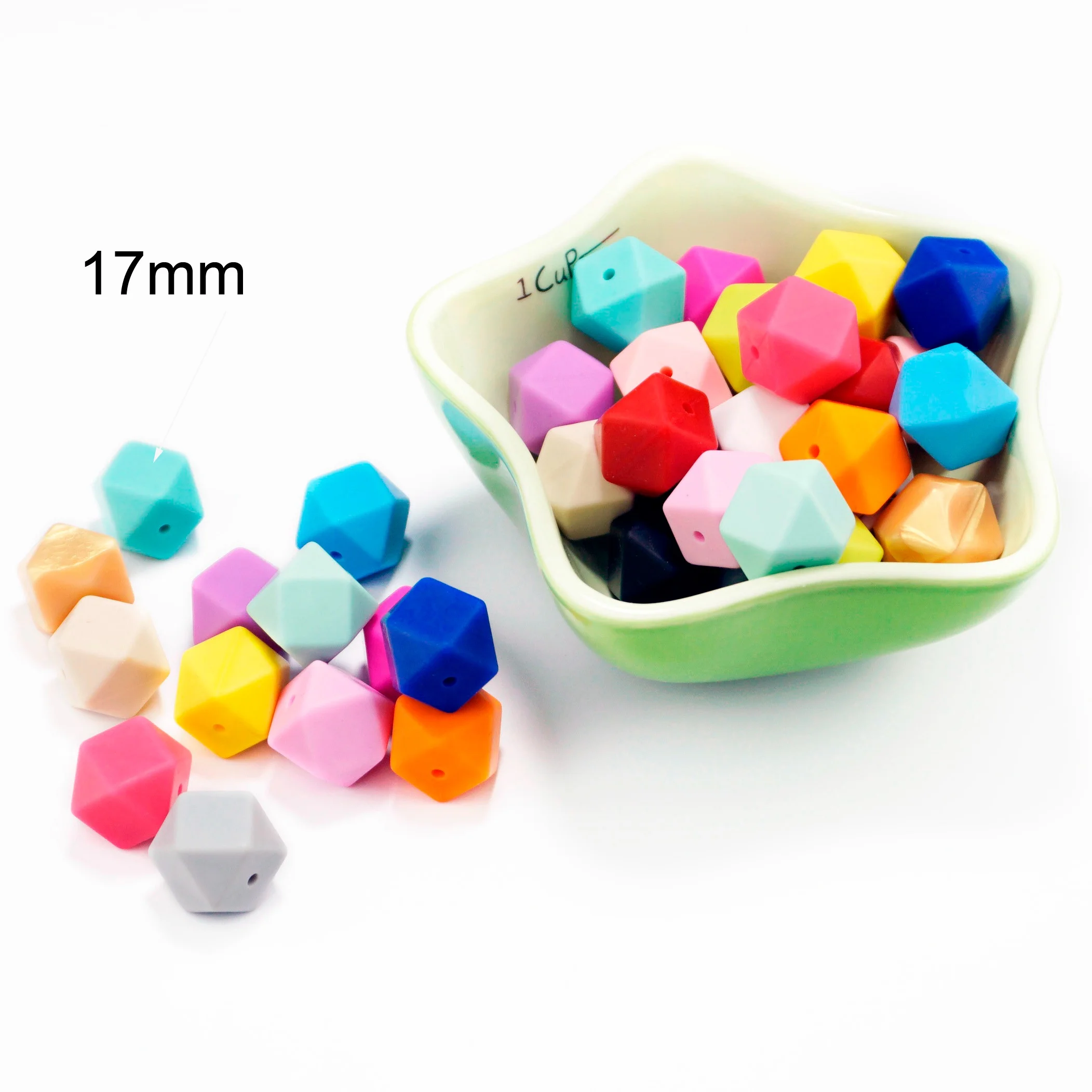 Hot Selling Eco-friendly Safety Chewable Silicone Beads Silicone Hexagon Bead 17mm For Baby Teething DIY Jewelry Making