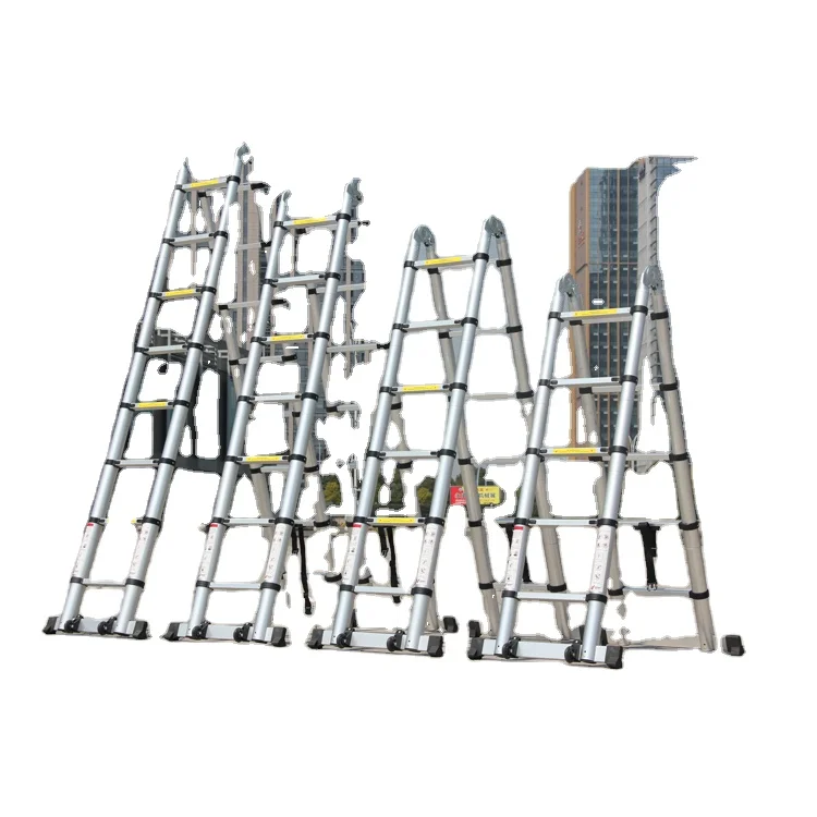 Aluminium En131  Telescopic Ladder 5 Meter folding steps multi purpose telescopic ladder