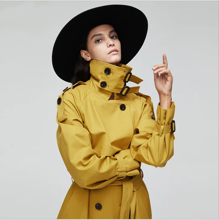 
2021 new autumn and winter windbreaker solid color long-sleeved windproof anti-wrinkle cotton casual knee long trench coat 