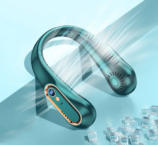 New 2000mah Portable Led Display Summer Air Cooling Hanging Neck Fan Usb Rechargeable Bladeless Sports Personal Neckband Fans