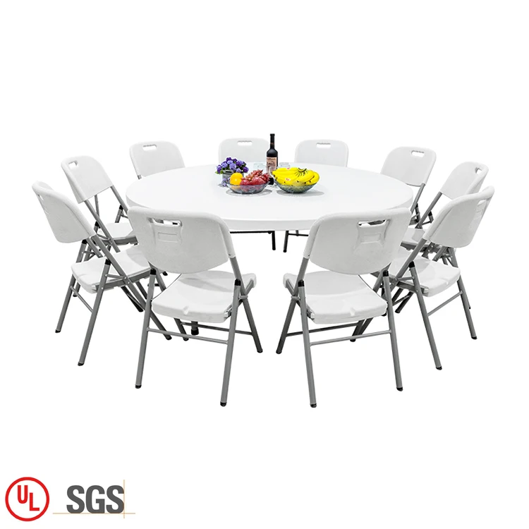 
Heavy Duty Outdoor Patio Restaurant/Garden Folding Furniture Sets 6FT Round Plastic Folding tables with 10 sets chairs Modern  (1600069062334)