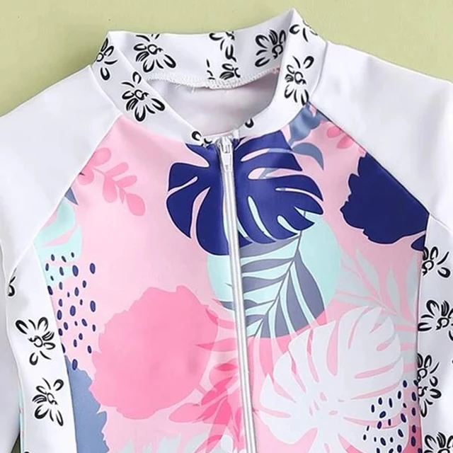 Low Moq Anti-UV Long Sleeve Swimsuit For Kids Printed Rash Guard Toddler Swimwear One Piece Zipper Girl Swimsuit Kids