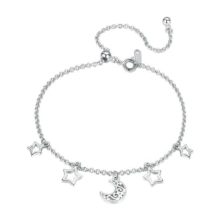 
top products this month Simple 925 Silver Moon And Star Bracelet moon and star bracelet 