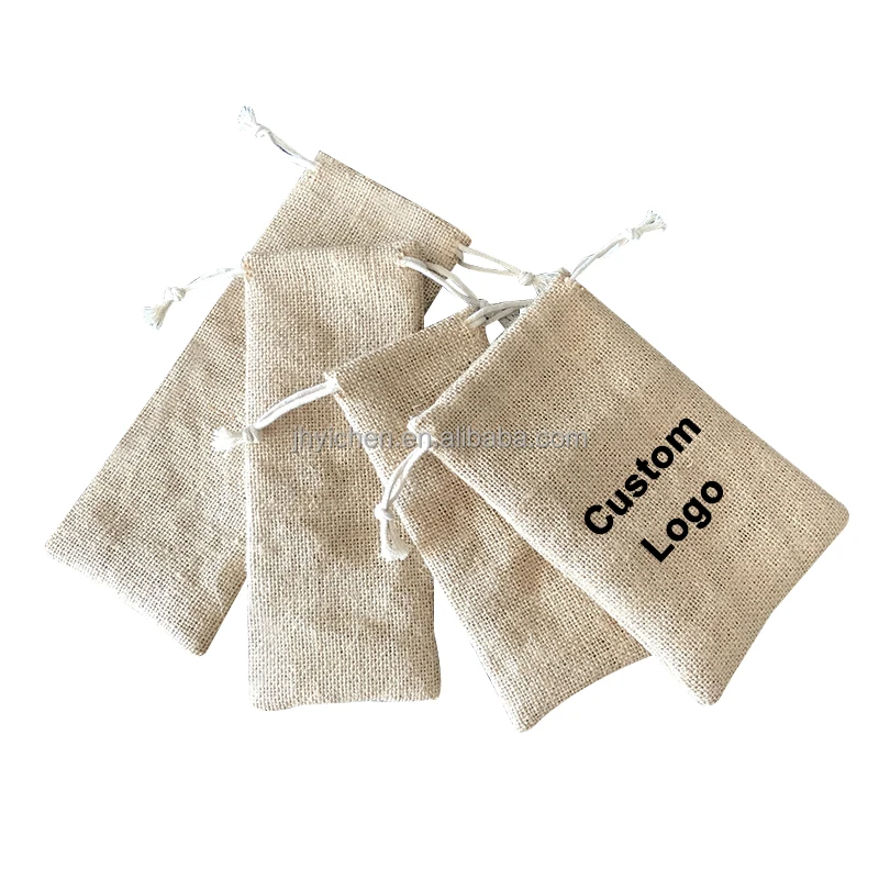 Custom Sizes Natural Burlap Linen Holiday Gift Drawstring Bag Jute Body Care Pouch